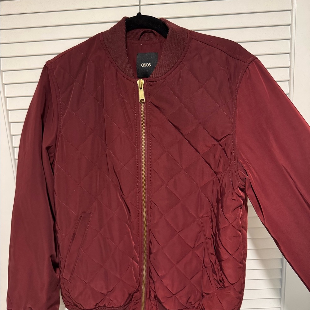 ASOS Quilted Bomber Jacket in Burgundy